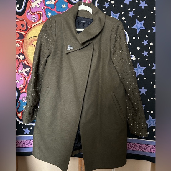 Zara Olive Green Studded Coat M - Picture 5 of 6